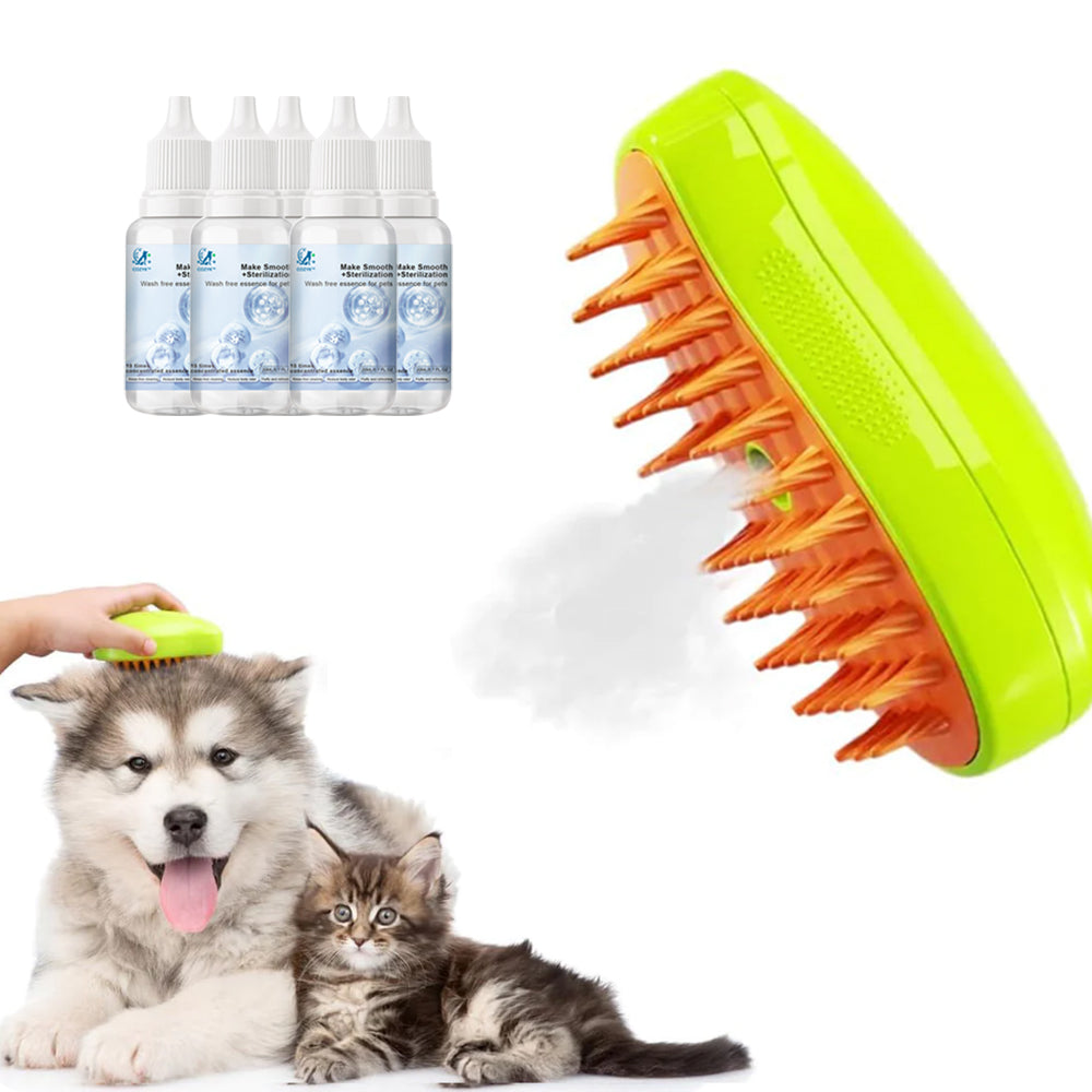 1 Steamy Pet Brush (green) & 5 Pet-Specific No-Rinse Shampoo - $29.99