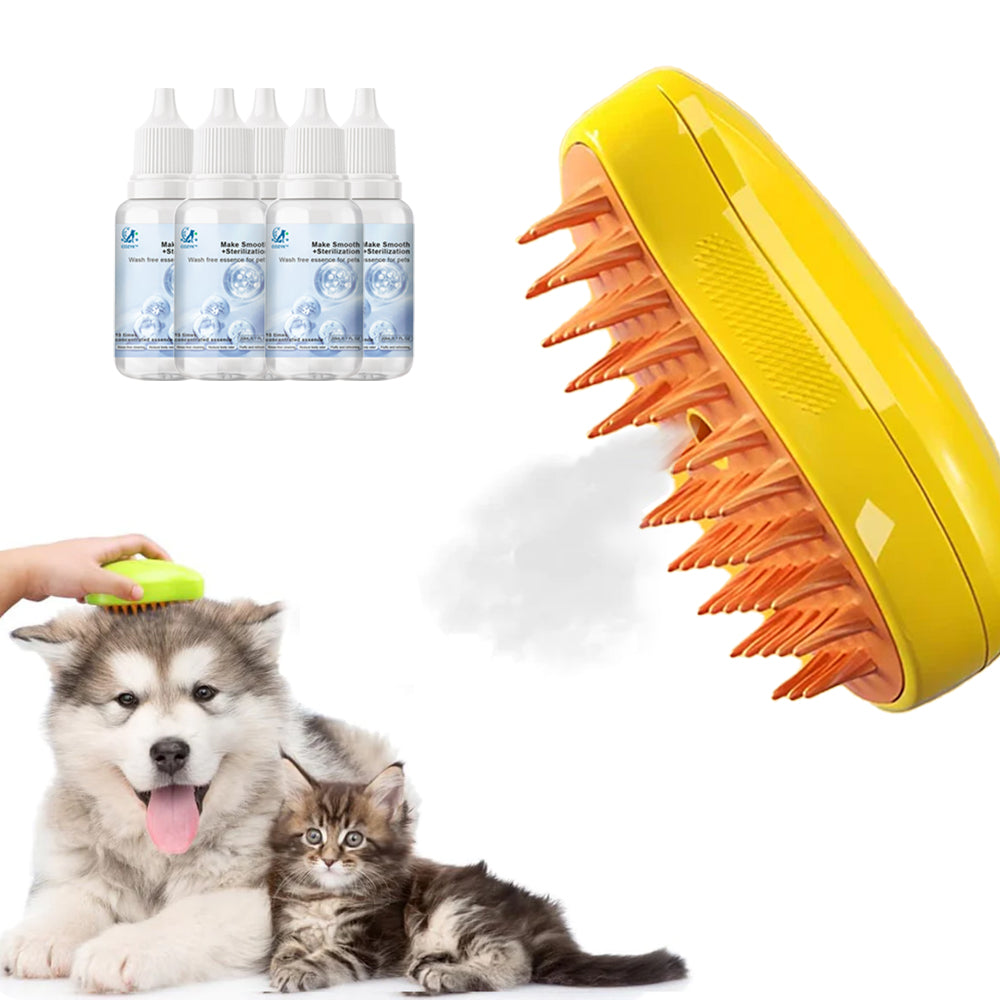1 Steamy Pet Brush (yellow) & 5 Pet-Specific No-Rinse Shampoo - $29.99