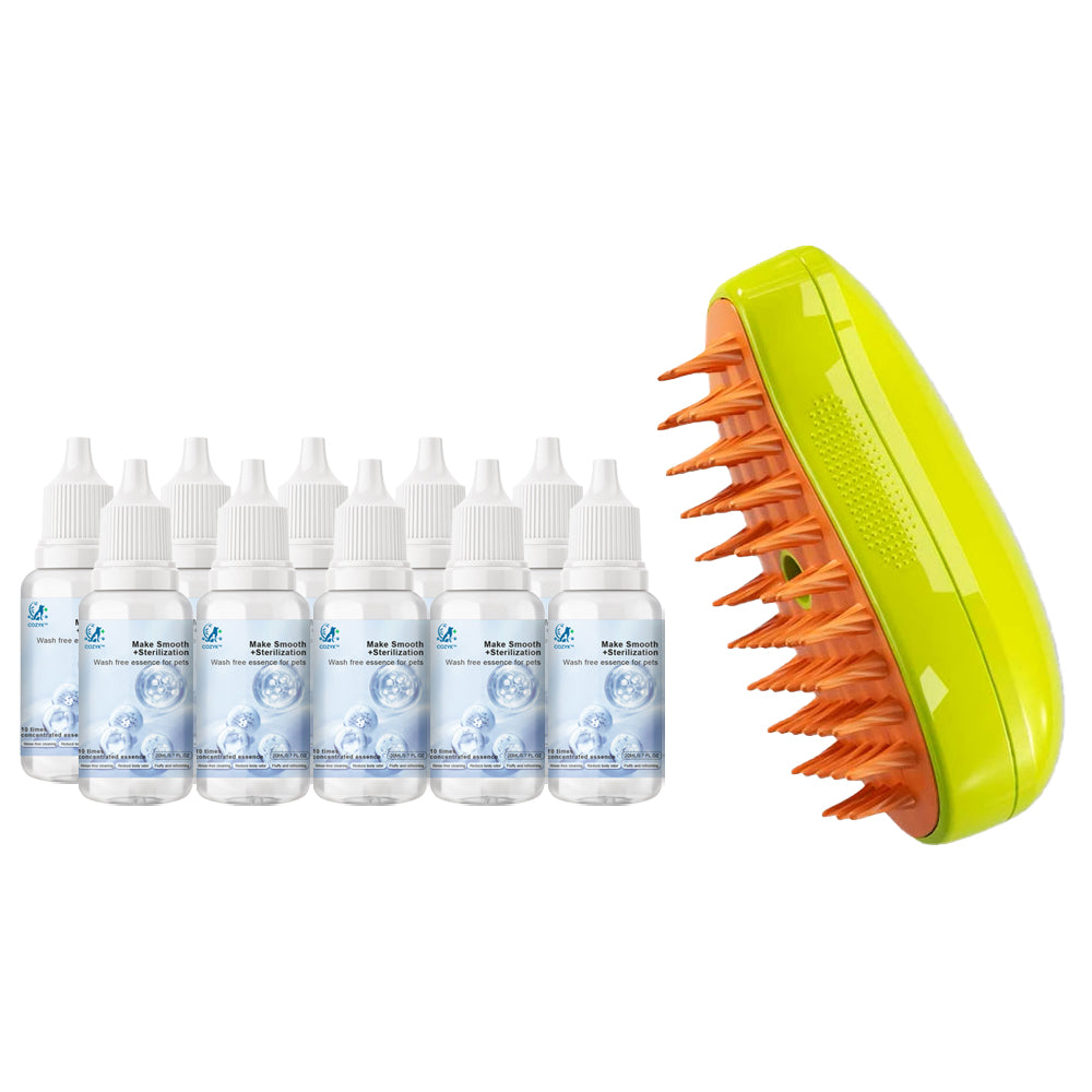 1 Steamy Pet Brush (green) & 10 Pet-Specific No-Rinse Shampoo - $35.99