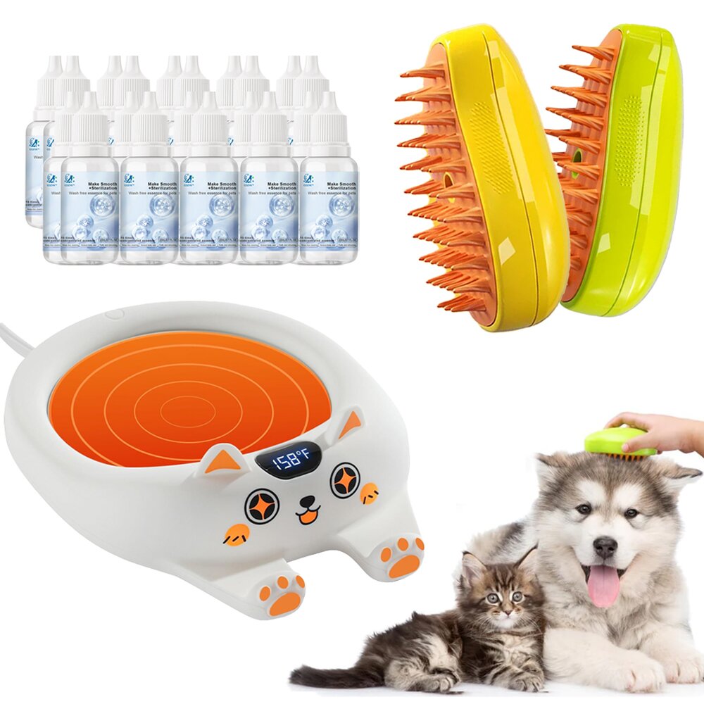 2 Steamy Pet Brush & 20 No-Rinse Shampoo & 1 Smart Heating Pad - $65.99