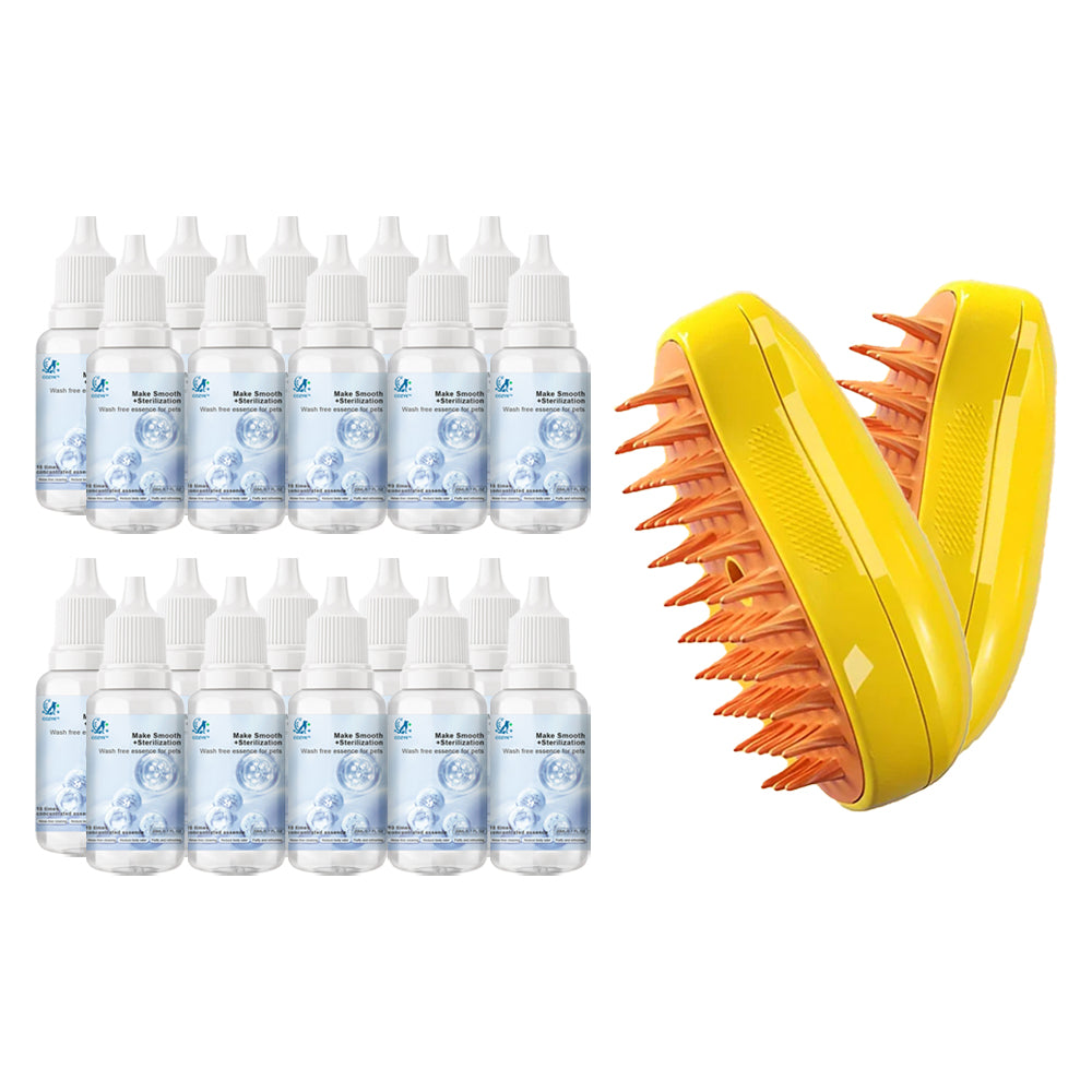 2 Steamy Pet Brush (yellow) & 20 Pet-Specific No-Rinse Shampoo - $45.99