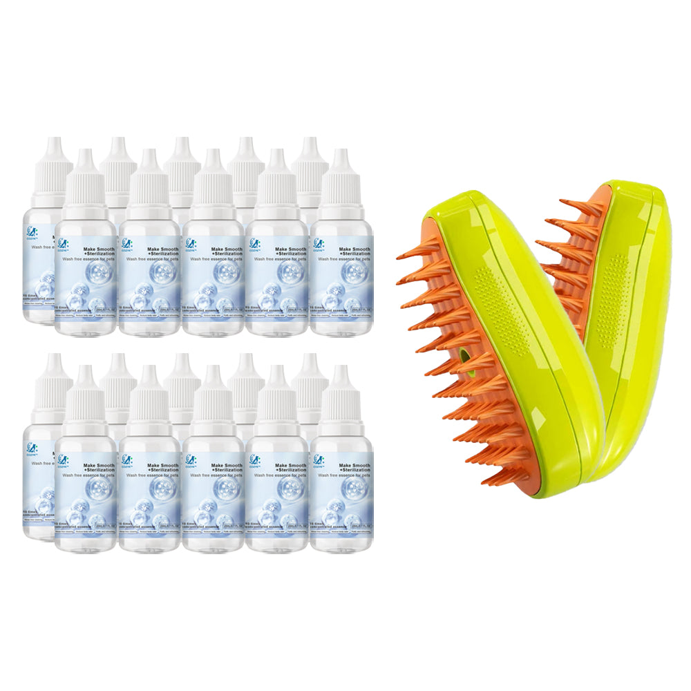 2 Steamy Pet Brush (green) & 20 Pet-Specific No-Rinse Shampoo - $45.99